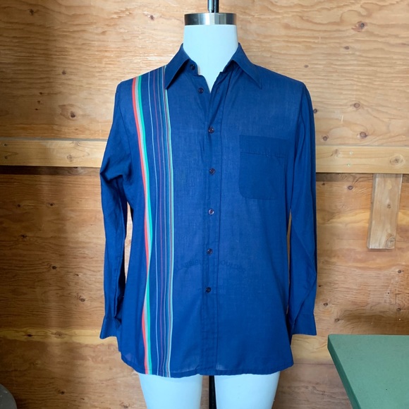 Vintage 70s sport shirt w color stripe down front - Picture 2 of 9